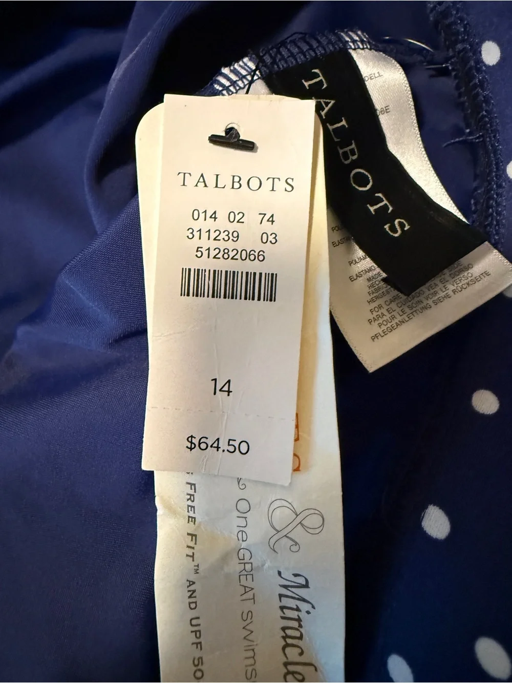 Talbots Miraclesuit NWT Navy White Polka Dot Swim Skirt Bottom Size 14